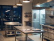 Commercial restaurant kitchen showing equipment and walk-in cooler — insurance coverage gaps in food service operations